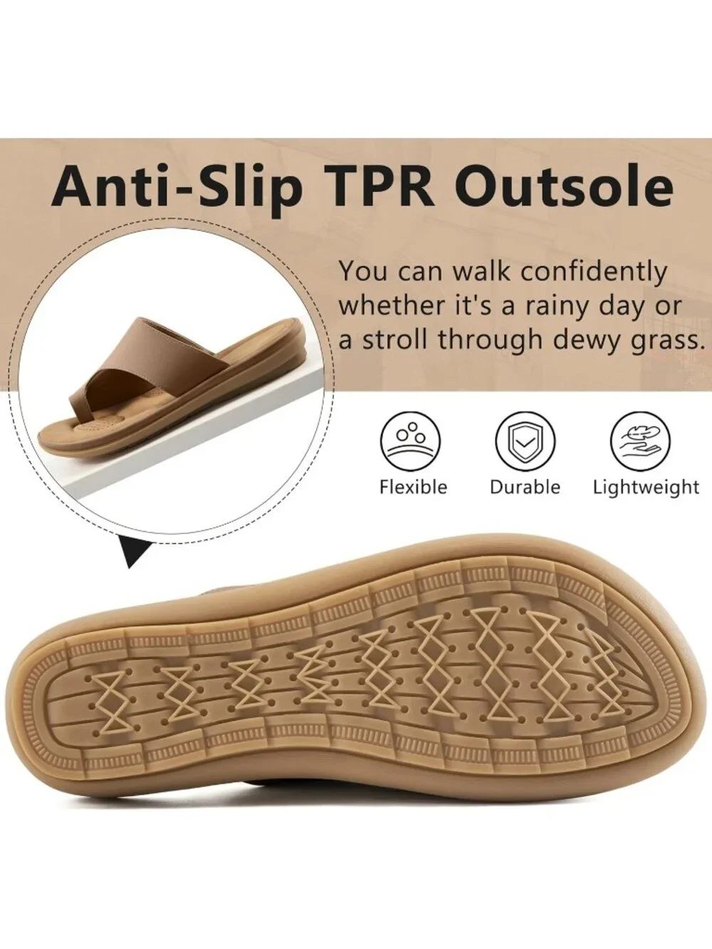 Women's Brown Flat Sandals Comfortable Walking Dressy Slides Casual Shoes